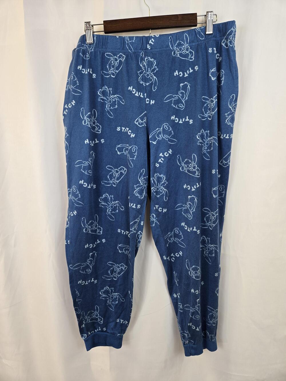 Disney Pajama Pants Womens XL Blue Stitch Graphic Knit Capri Lounge Sleepwear